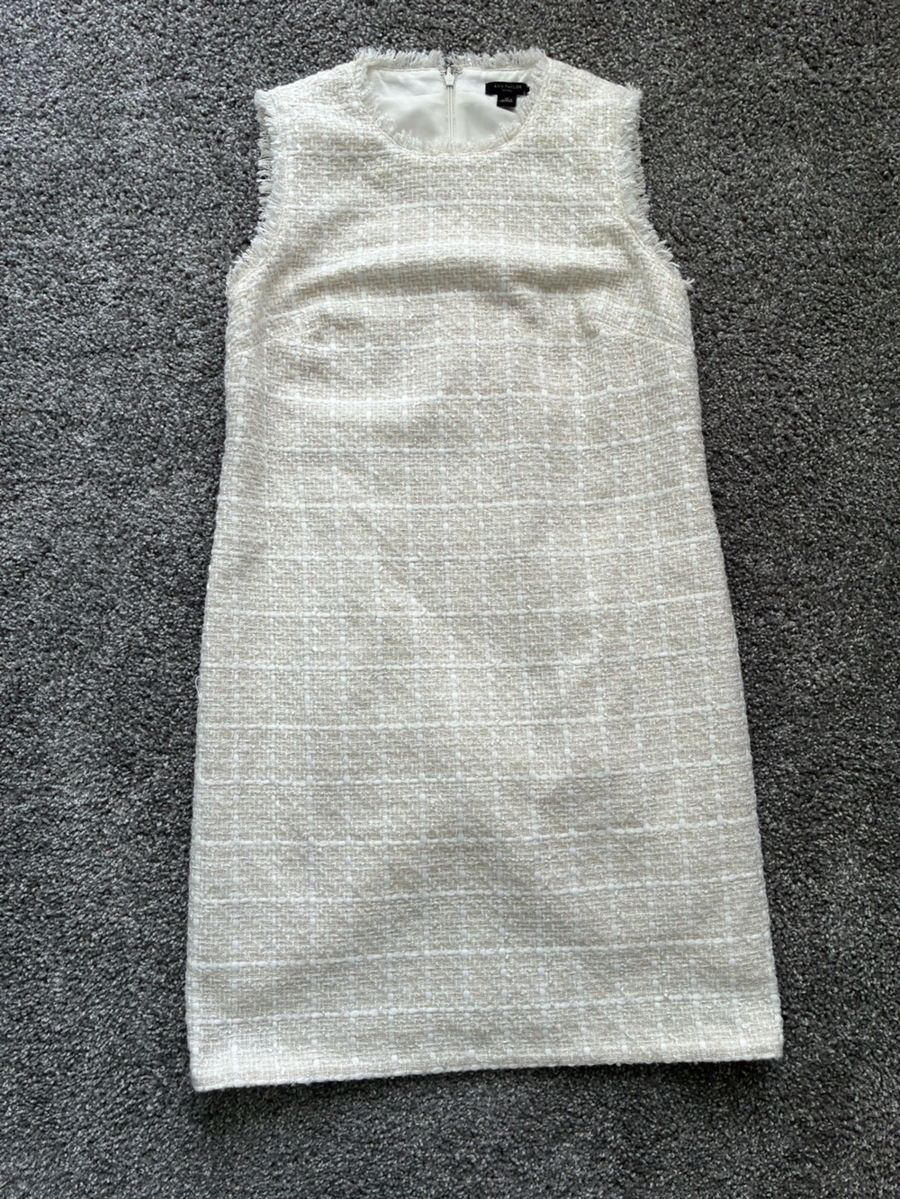 Ann Taylor White Tweed Fringe Shift Dress - Petite 2P